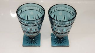 2 Pc Set Indiana Glass Colony Park Lane Wine Water Goblets Teal Blue 5 - 1/2 " Usa