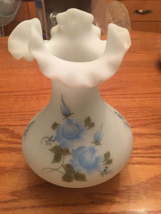 Fenton Satin Ruffle Vase Blue Roses