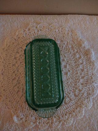 Green Depression Glass Butter Dish.