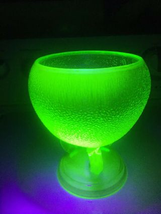 Vintage Vaseline Uranium Glass Footed Planter Compote Bowl Green Dish