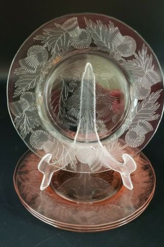 Vintage Macbeth - Evans Pink Depression Glass Thistle 8 " Luncheon Plate Set Of 4
