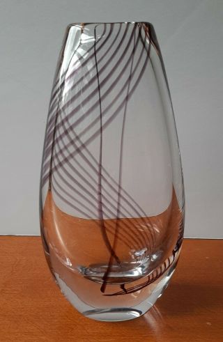 Vintage Kosta Boda Vase With Purple Swirls 60 