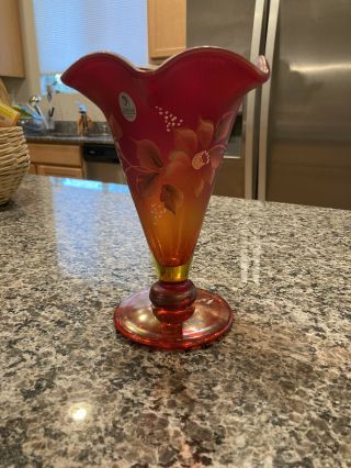 Fenton Art Glass Ruby Red Carnival Stretch Vase