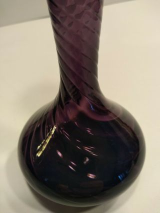 Vintage Bohemian 8 " Twisted Amethyst Glass Hand Blown Bud Vase