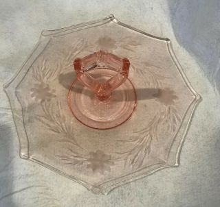 Vintage Pink Depression Glass Cake Or Sweets Plate Octagonal With Handle
