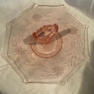 Vintage Pink Depression Glass Cake or Sweets Plate Octagonal With Handle 3