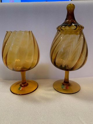 2 Vintage Glass Optic Yellow " Brandy Snifter " Vases Cellini Masterpieces Italy