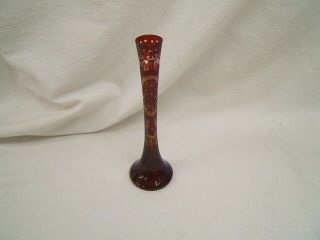 Egermann Ruby Red Cut To Clear Bud Vase 8 1/2 " Height Vgc