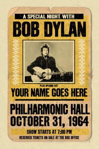 Your Name On A Bob Dylan Concert Poster Personalized Gift - Vintage Look