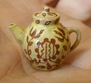Igma Artisan Jane Graber Miniature Redware Rare Sgraffito Teapot: 1:12 Scale