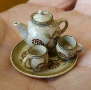 Igma Artisan Jane Graber Miniature Stoneware Rare Pine Cone Tea - For - Two Set:1:12