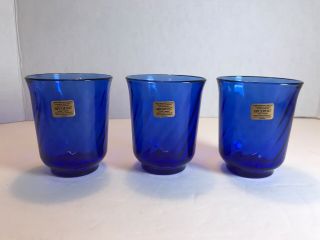 (3) Vintage Arcoroc France Cobalt Blue Swirl Juice Glasses / Votive Holders