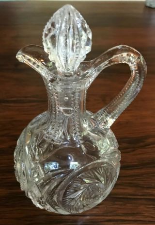 Vintage Pressed Glass Cruet With Stopper Star Pattern