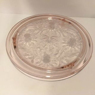 Vintage Pink Depression Glass Footed Cake Plate Daisy Etch Sunflower Flower 10 "