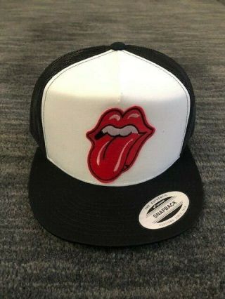 The Rolling Stones Trucker Hat Tongue Patch Cap White & Black Mesh Nwt $29