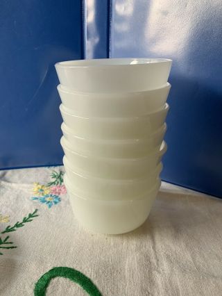Set Of 7 Vintage Fire King White Milk Glass Custard / Dessert Cups / Berry Bowls
