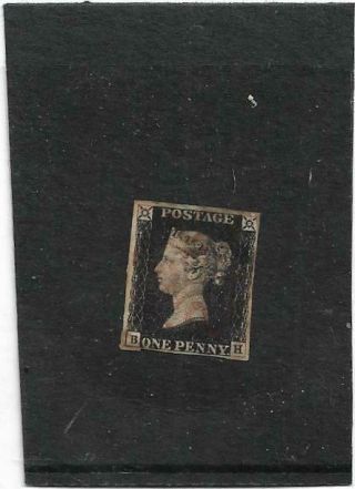 Gb Queen Victoria 1840 Penny Black Sg.  2 B - H 4 Margins Red Maltese Cross Gb