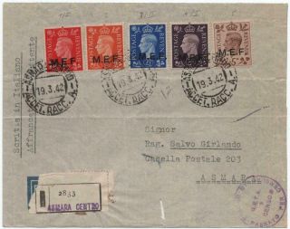 Gb/m.  E.  F.  : 1942 George Vi Examples On Registered Cover To Asmara,  Cancels (32777)