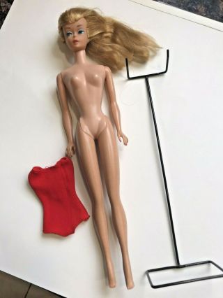 Vtg Ponytail Swirl Barbie Doll Ash Blonde 0850 1964 - 65 Patented W/red Suit/stand