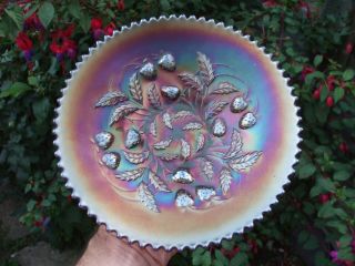 Carnival Glass.  Northwood Amethyst 8 1/2 " Strawberry Plate.