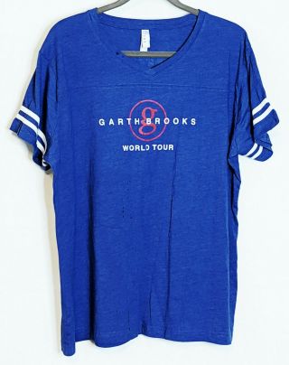 Garth Brooks World Tour 7 Baseball Shirt Short Sleeve Blue Orange Women 2xl