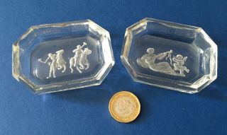 2 X Heinrich Hoffmann Clear Glass Art Deco Intaglio Pin / Salt/ Trinket Dishes