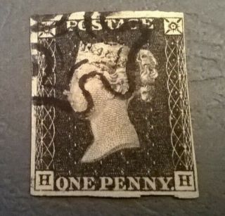 Great Britain Stamps Qv Penny Black 4 Margins Sc 1 Sg 2 1840 Lot 1pb