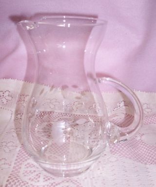 Princess House Heritage Etched Crystal Small 6.  5 " Tall Juice Pitcher W/ice Lip