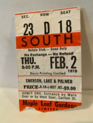 Emerson Lake & Palmer Concert Ticket Stub 2 - 2 - 1978 Toronto Mlg