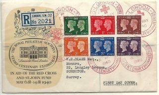 Great Britain 1940  Stamp Centenary  First Day Cover,  6 May 1940.  Red X P/mk