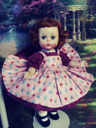 Vintage 1950s Bkw Madame Alexander Alexanderkins Doll In Tagged Dress & Pinafore