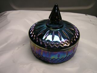 Indiana Blue Carnival Glass Candy Dish With Lid