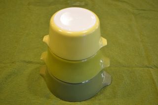 Vintage Pyrex 3 Bowl Set Cinderella Casserole 475b,  474b,  473 Solid Yellow Green