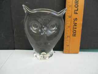 Vintage Mid - Century Modern Viking Art Glass Owl Paperweight Clear