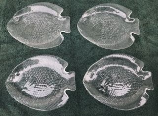 Arcorac France Fish Salad Snack Dinner Plates Clear Glass 10” Set Of 4 -