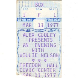 Willie Nelson Concert Ticket Stub Louisville Ky 3/11/77 Freedom Hall Rare
