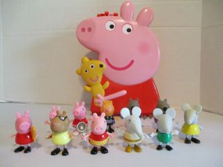 2003 Abd Peppa Pig Plastic Carry Case With Handle For Toy Storage,  11 Figures