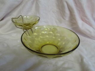 Vintage Yellow Honey Golden Polka Dot Glass Chip And Dip Set With Bracket