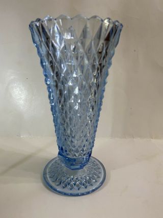 Indiana Glass Ice Blue Diamond Point Trumpet Vase 7 7/8 " Tall Great