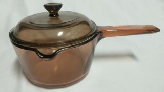 Vintage Vision Corning Ware Pot Saucepan Cookware Amber 1l W/ Pyrex Lid Cover