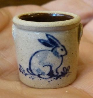 Igma Artisan Jane Graber Miniature Stoneware Sitting Bunny Crock: 1:12 Scale