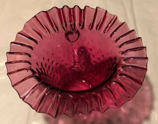 Vintage Fenton Purple Glass Hobnail Ruffled Bowl Dish W/handle