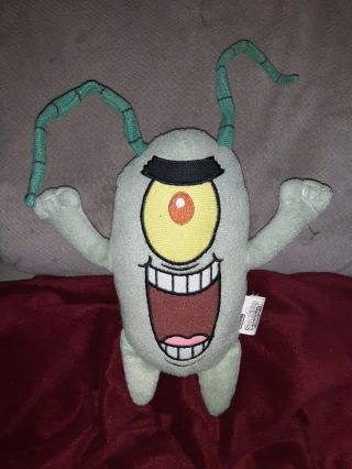 Vtg Spongebob Bad Guy Villian Plankton Plush 12” Bendable Antennae Viacom Toy