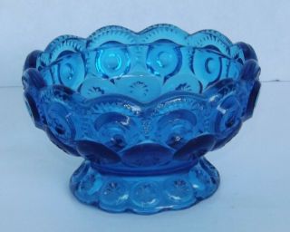 Vintage L E Smith Moon And Stars Turquoise Blue Glass Candle Holder