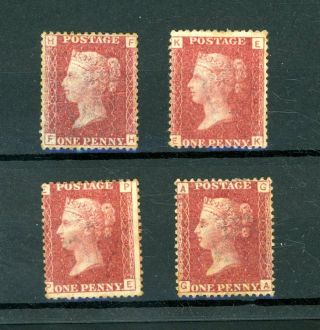 Gb 1858 Penny Red Plates 119,  120,  123,  124 (4) Slight Seconds Hinged (s221)
