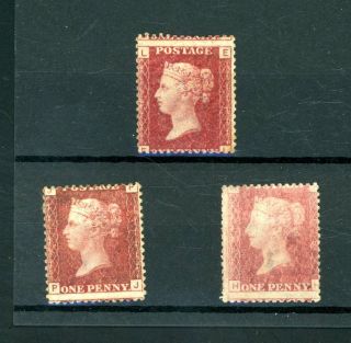 Gb 1858 Penny Red Plates 105,  106,  108 (3) Slight Seconds Hinged (s224)