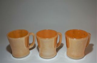 Set Of 3 Vintage Fire King Peach Luster D Handle Coffee Mugs Cups