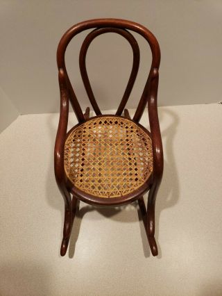 Antique Bentwood Doll Rocking Chair Salesman Sample Cane Seat 11 