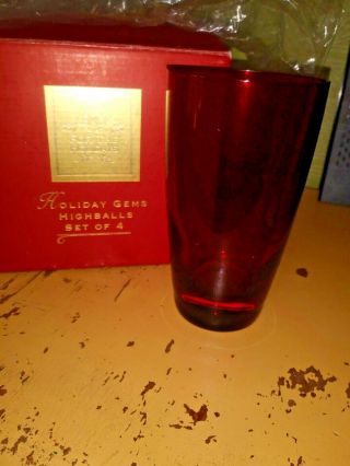 Set Of 4 Lenox Holiday Gems Festive Ruby Red Highball Bar Glasses Euc