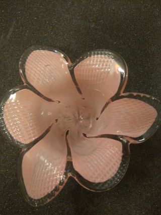 Vintage Glass Hand Blown Flower Dish Bowl Pink Art Sculpture